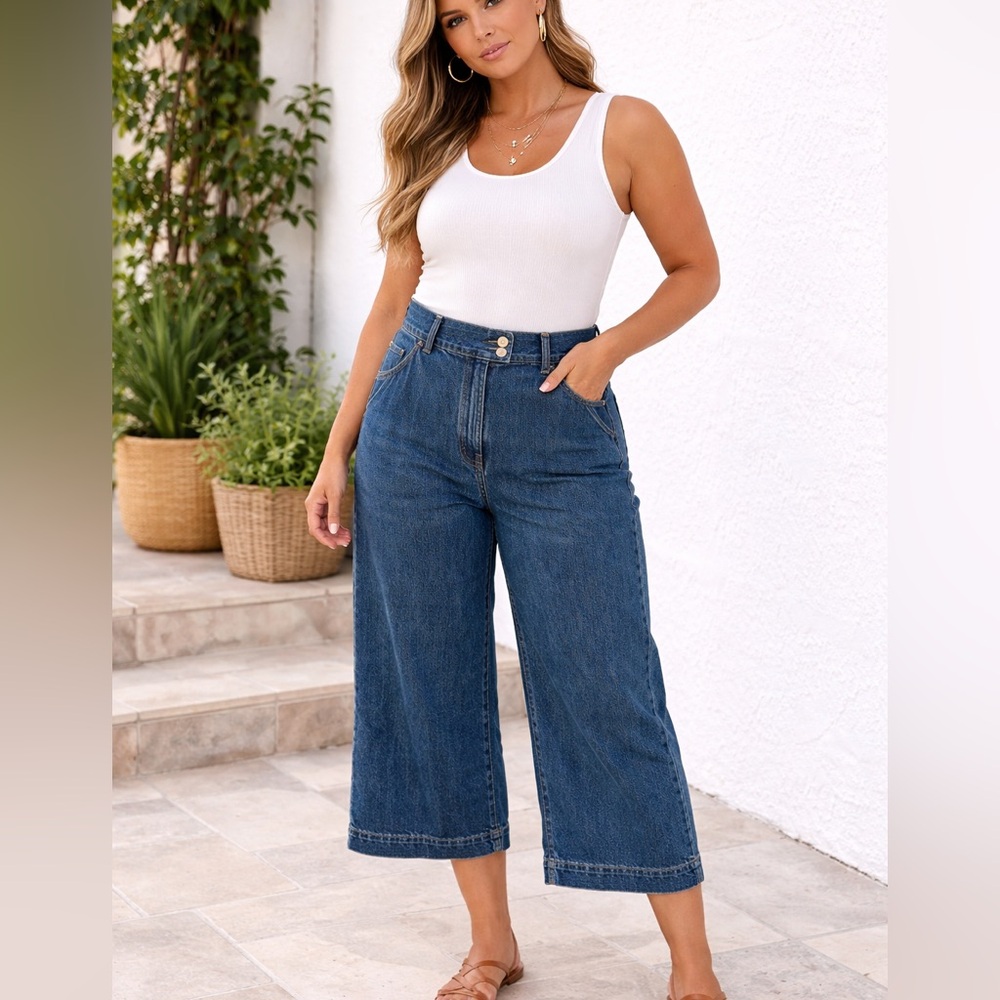 Bill Blass vintage crop wide leg‎ streetwear Denim Jeans 8
